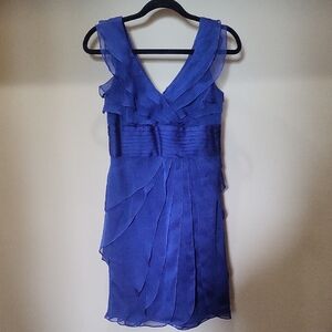 Adrianna Papell Blue Ruched Tiered Cocktail Mini Dress